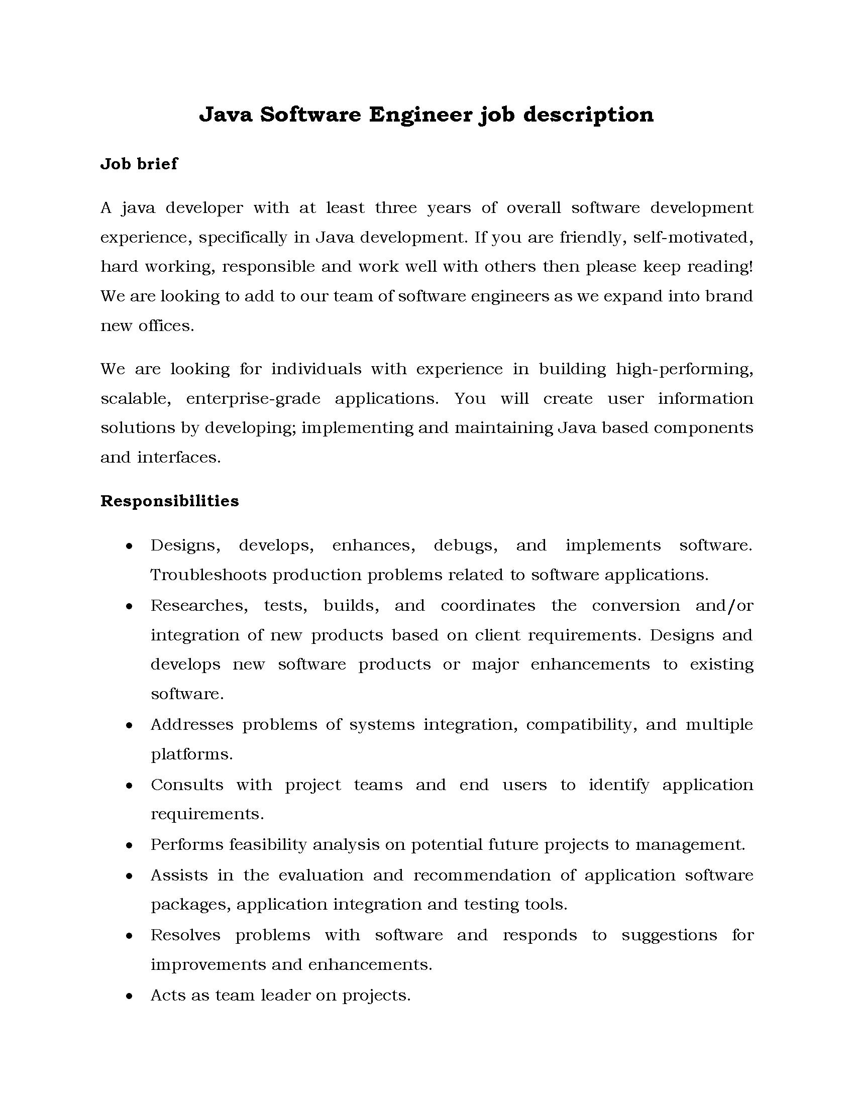 58-Java Software Engineer job description